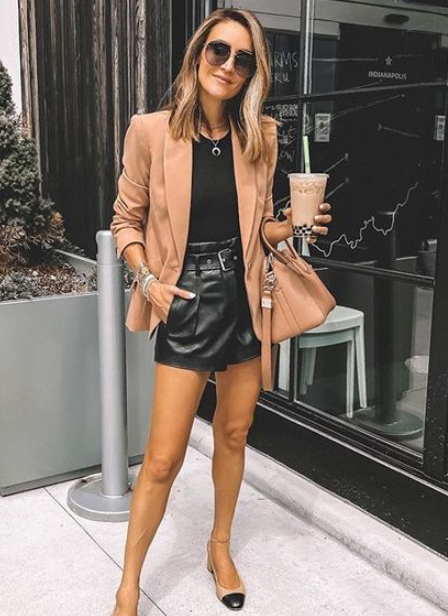 Chic Blazer With Leather Shorts