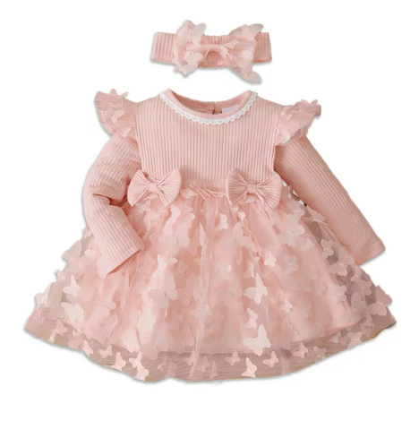 Pat Pat 2 Pcs Baby Girl Pink Mesh Dress Set
