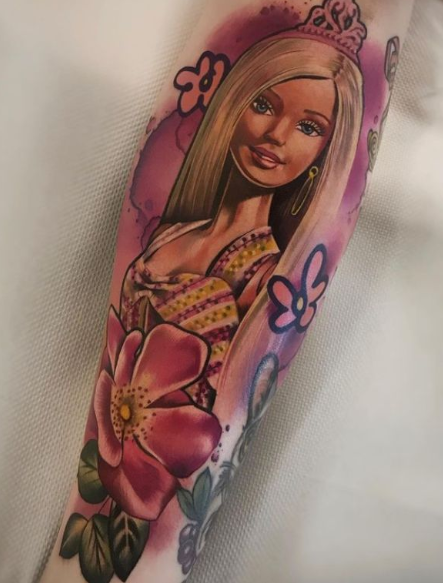 Watercolor Barbie Tattoo