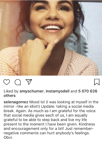 Selena taking break from Social Media