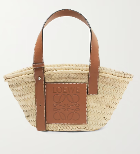 Loewe Small Leather-Trimmed Woven Raffia Tote