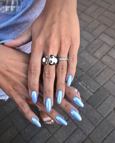Icy Blue Chrome Nails