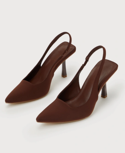 Brown Pointed-Toe Slingback Pumps