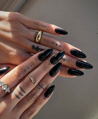 Glossy Black Winter Manicure