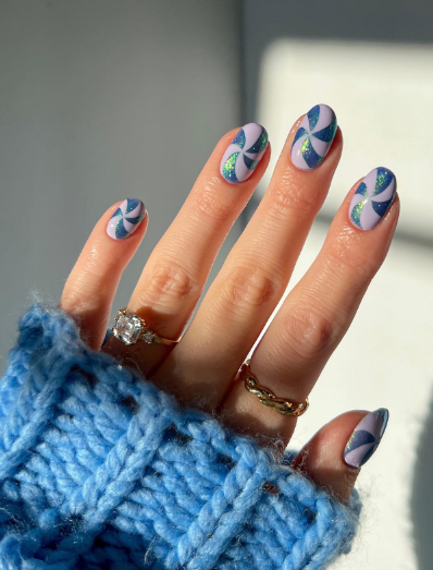 Icy Blue Candy Cane Nails