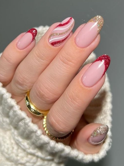 Glittery Candy Cane Nails