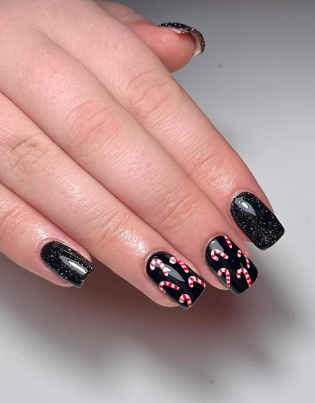 Black Candy Cane Nails