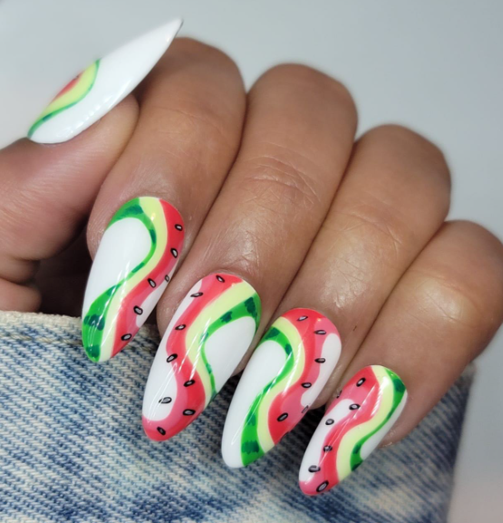 Swirl Watermelon Nails